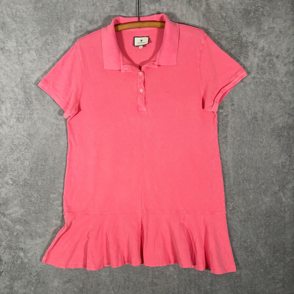 Tuckernuck Pink Cotton Pique May Polo Dress Ruffle Hem Drop Waist XL S/s Tennis